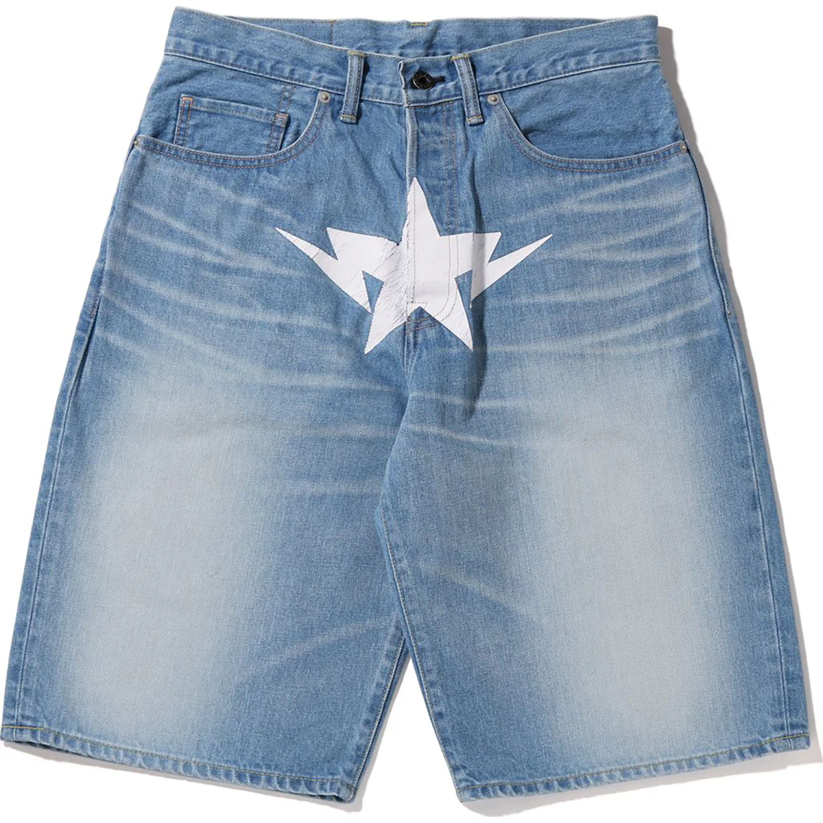 BAPE TWIN STA DENIM SHORTS-BLUE