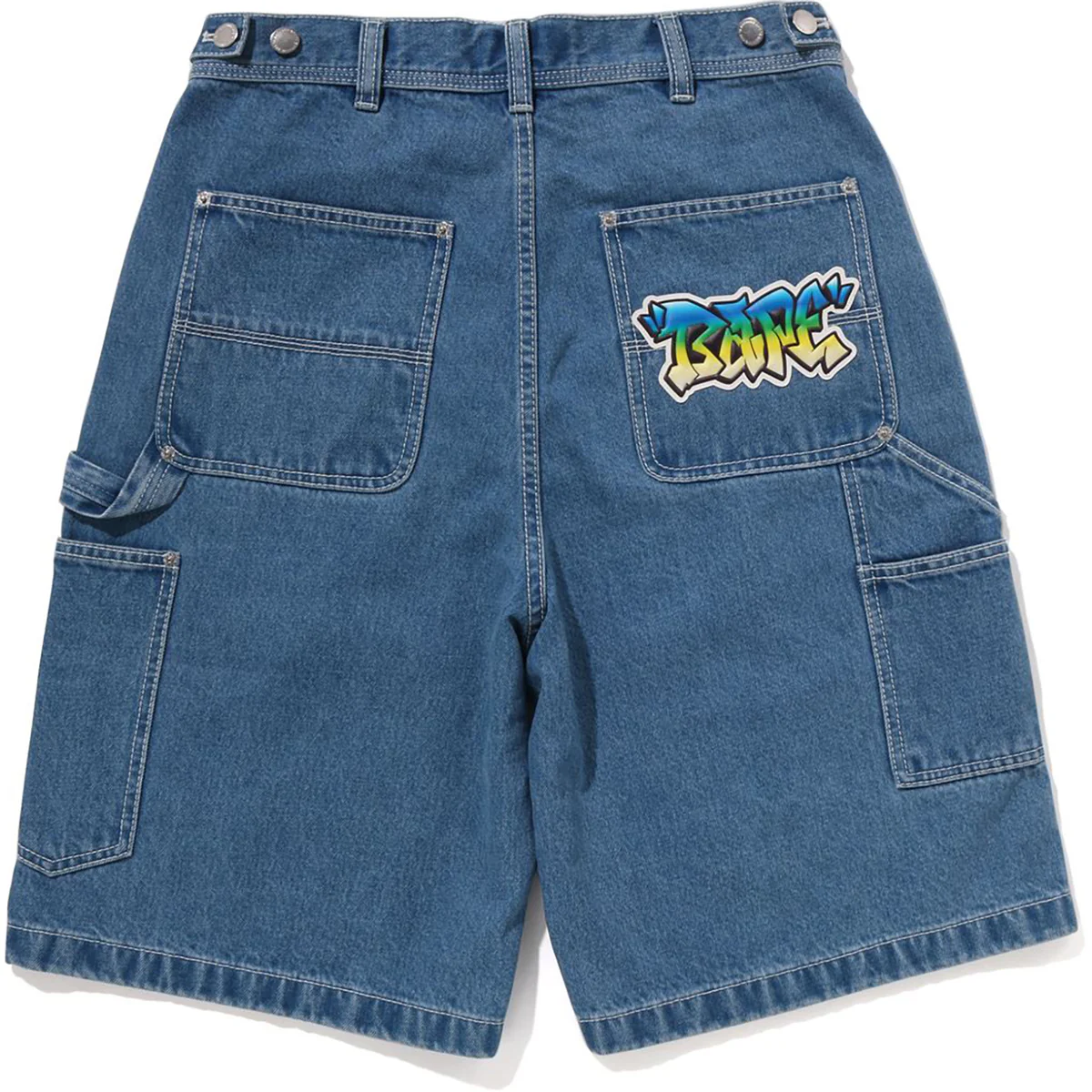 BAPE PATCH DENIM WORK SHORTS MENS-BLUE