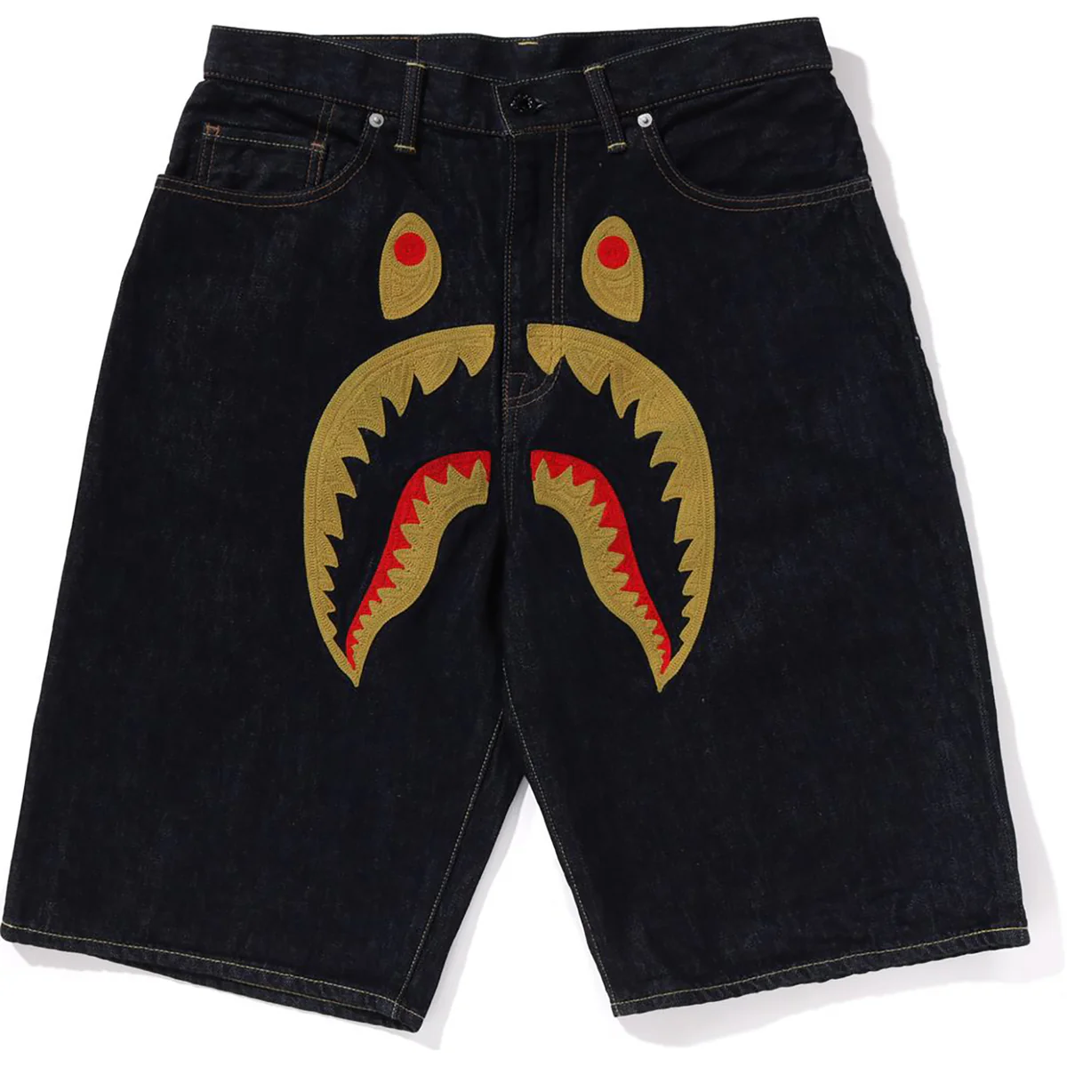 BAPE SHARK DENIM SHORTS-BLACK