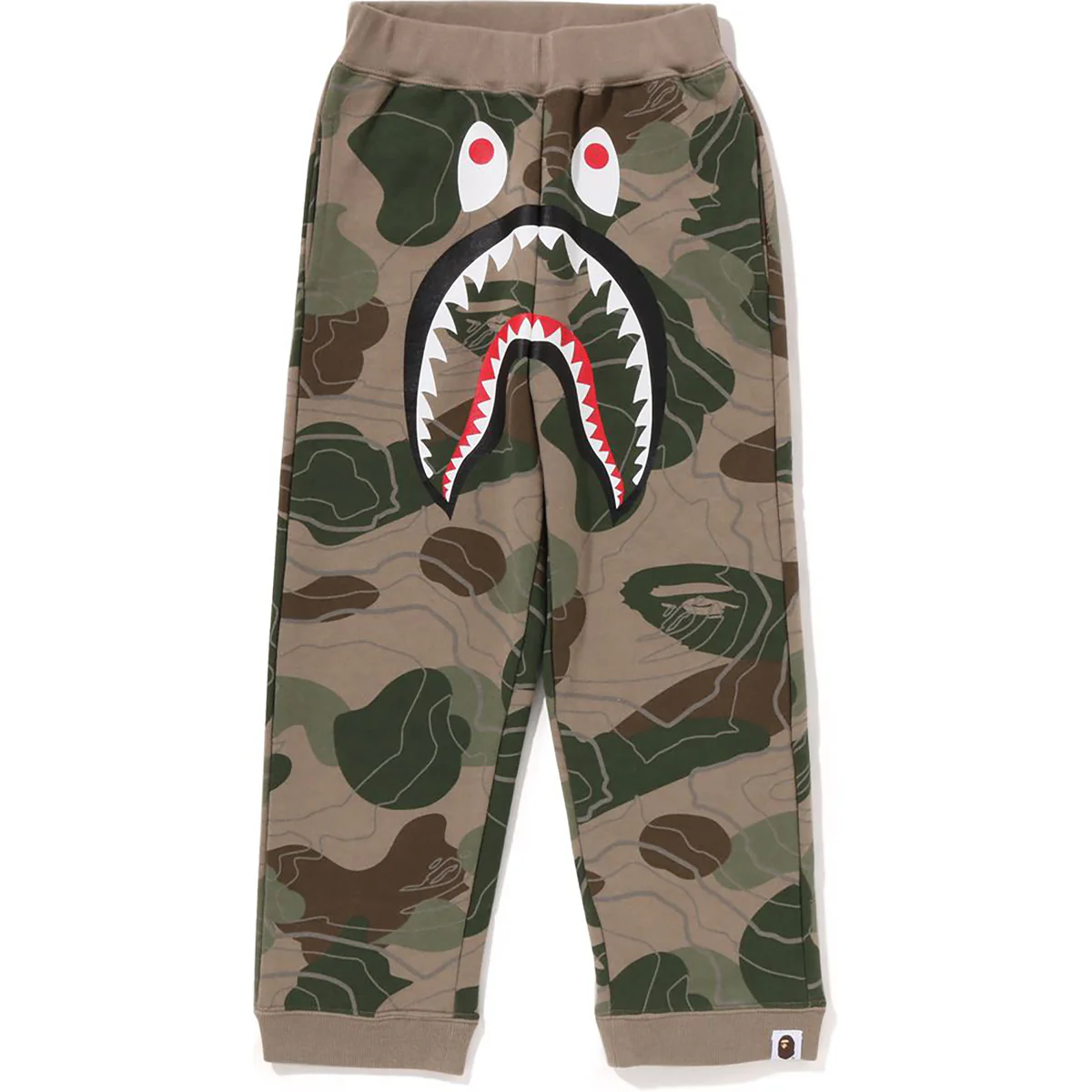 BAPE LAYERED CAMO SHARK SWEAT PANTS-BEIGE
