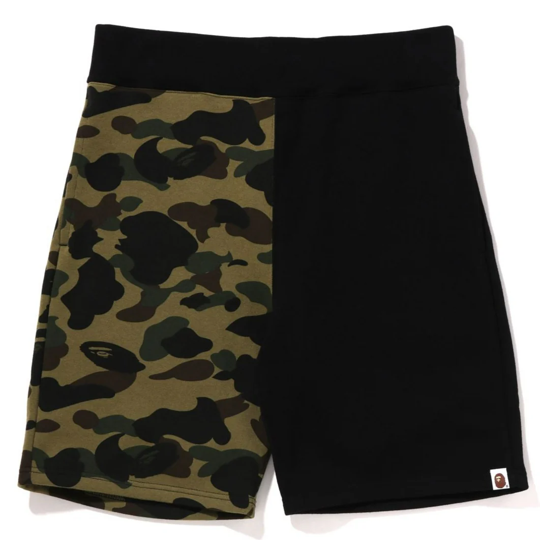 BAPE 1ST CAMO BACK SHARK SWEAT SHORTS-ARMY GREEN
