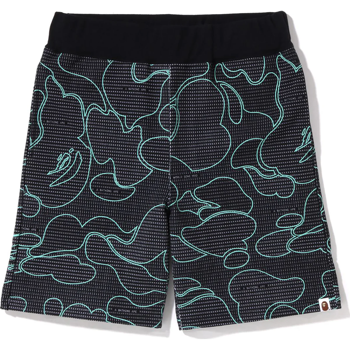BAPE TEXT CODE CAMO SWEAT SHORTS-BLACK