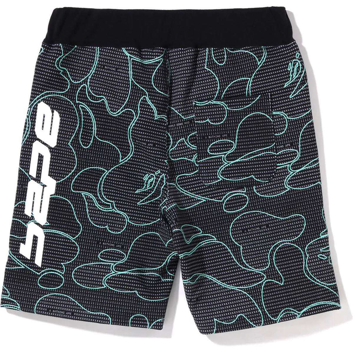 BAPE TEXT CODE CAMO SWEAT SHORTS-BLACK