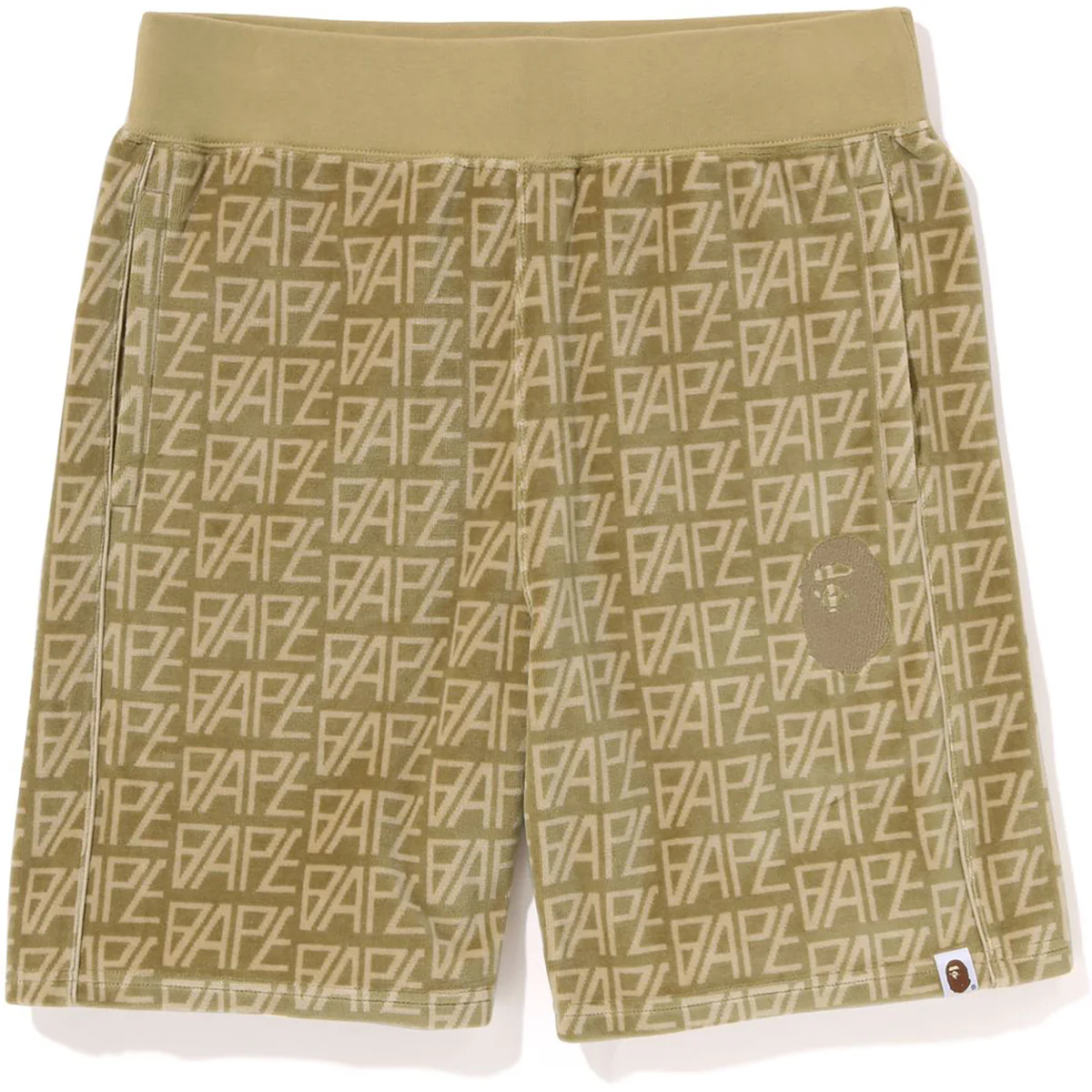 BAPE LOGO MONOGRAM VELOUR SHORTS-BEIGE