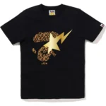 BAPE LEOPARD APE FACE STA TEE-BLACK