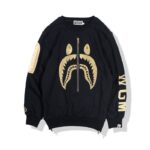 BAPE Gold Shark Zipper Print Pullover Sweater-Black