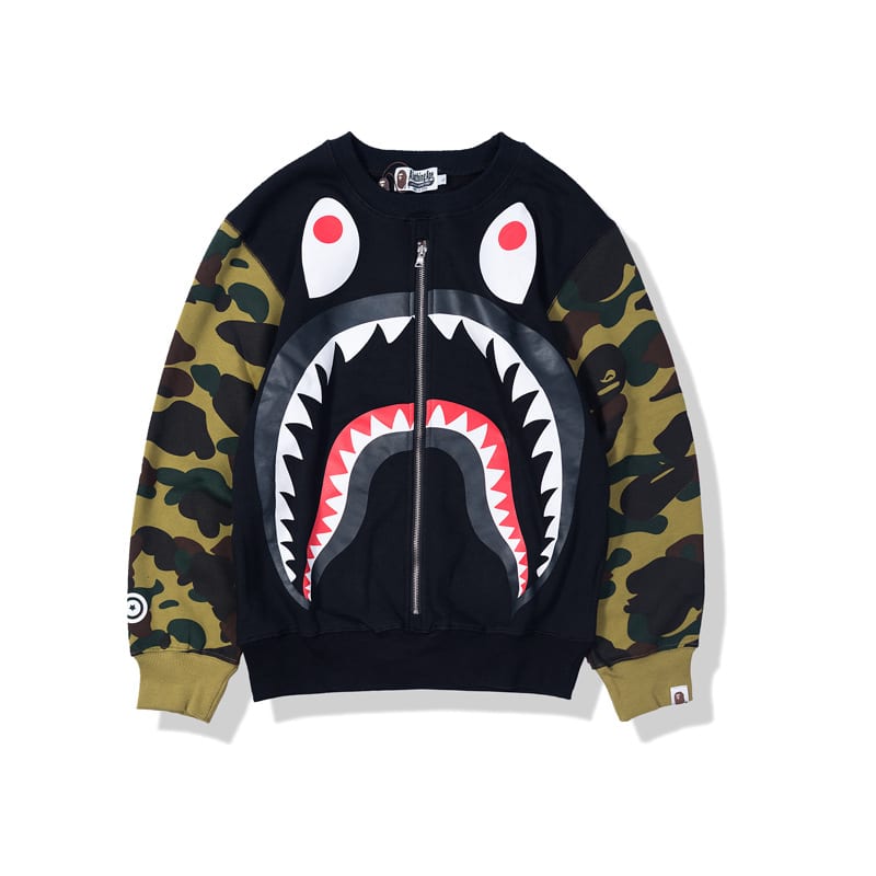 BAPE Stitching Sleeves Shark Teeth Print Pullover Sweater