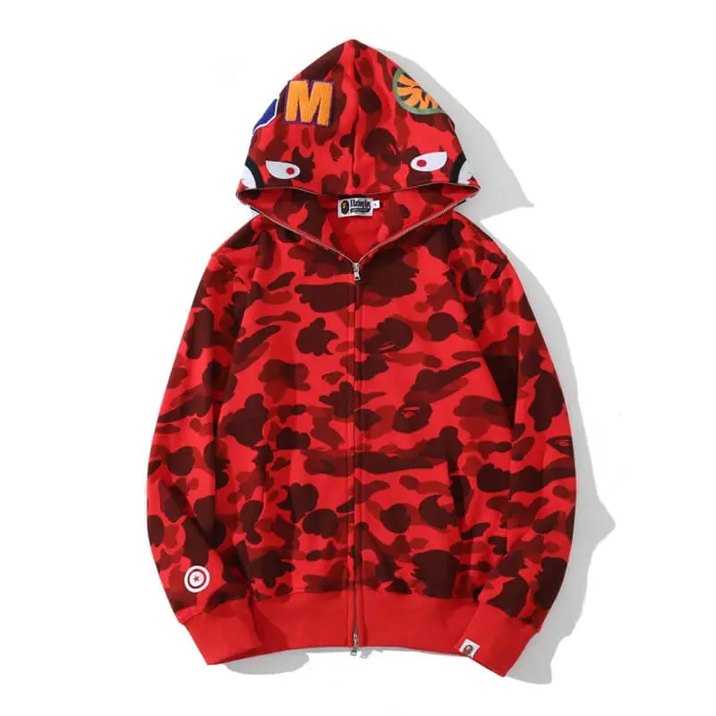 BAPE HOODIE Red Full Camo Shark