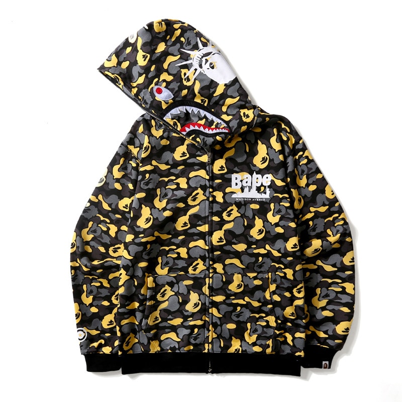 BAPE Hoodie Shark Camo Zipper Unisex-Yellow